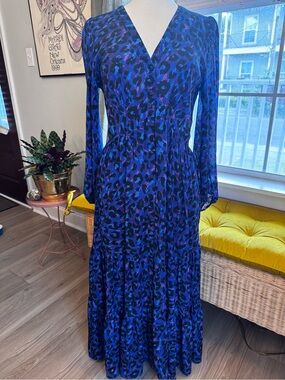ba&sh Blue and Black Animal Print Maxi Dress